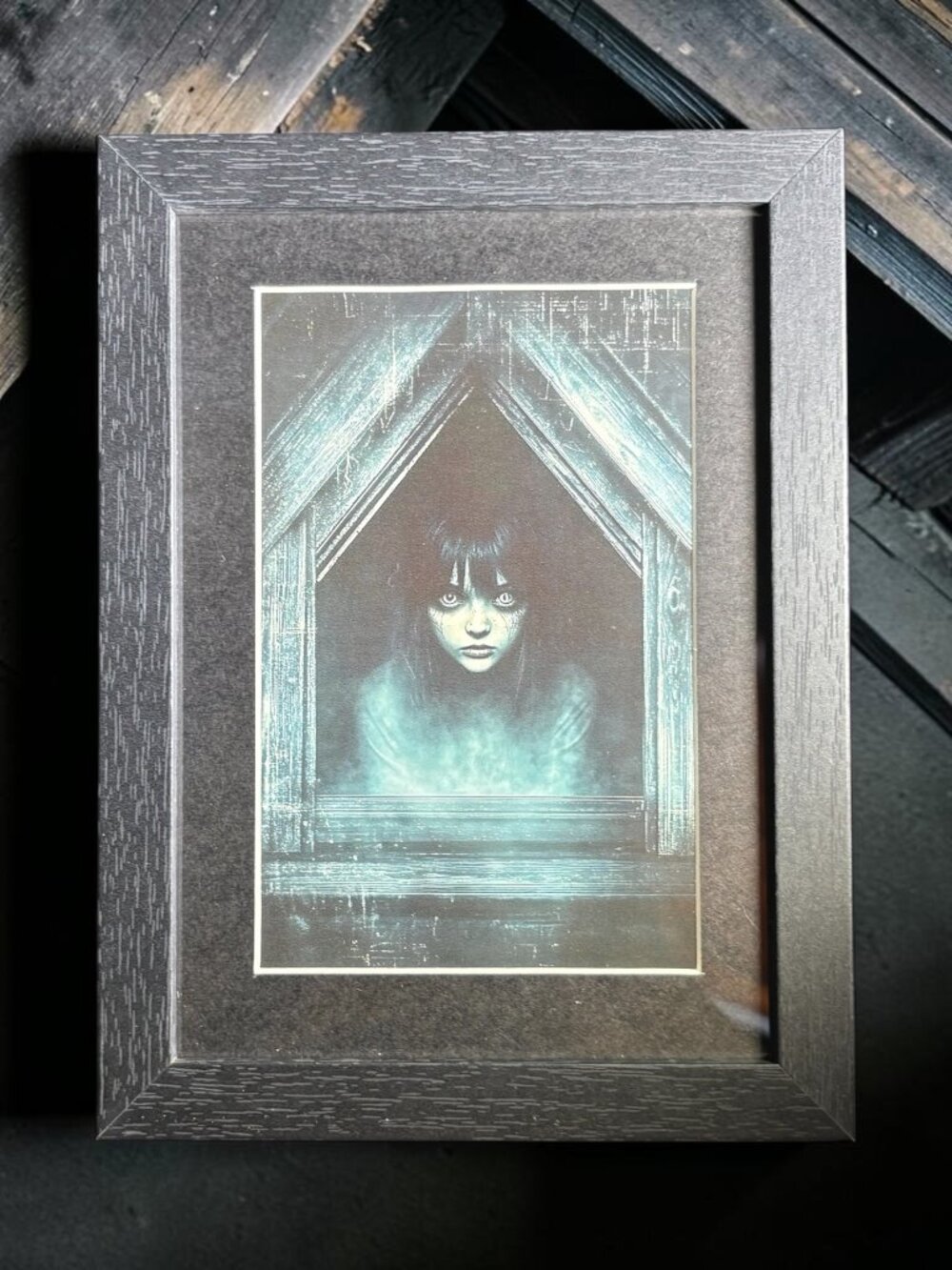 Haunted Attic Girl Framed Horror Art | 5x7
